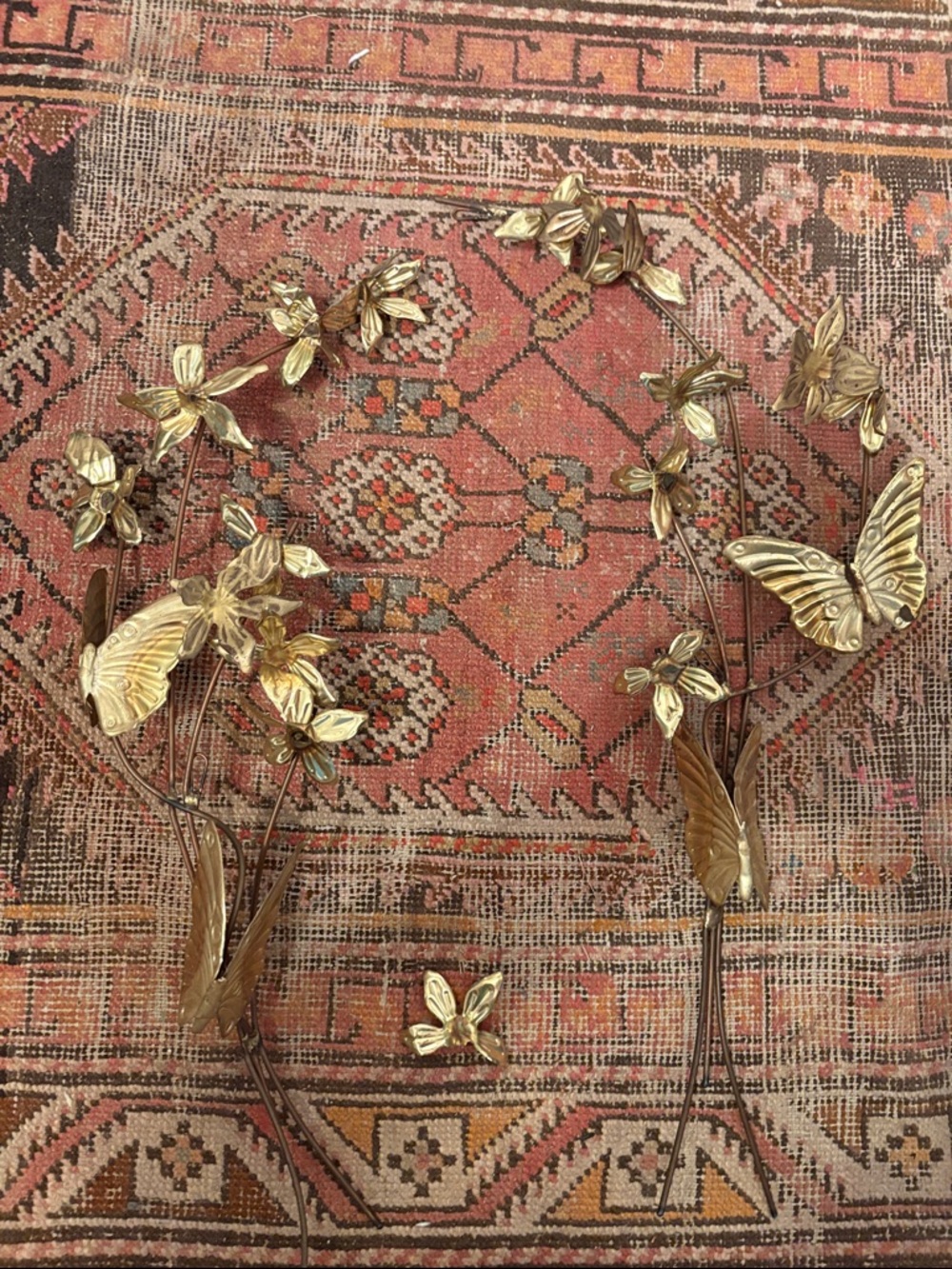 Gold Floral Butterfly Wall Décor - Set of Metal Stems